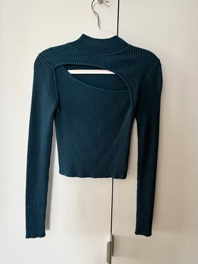 Aritzia Babaton Long Sleeve Ribbed Cutout Top - Teal Green